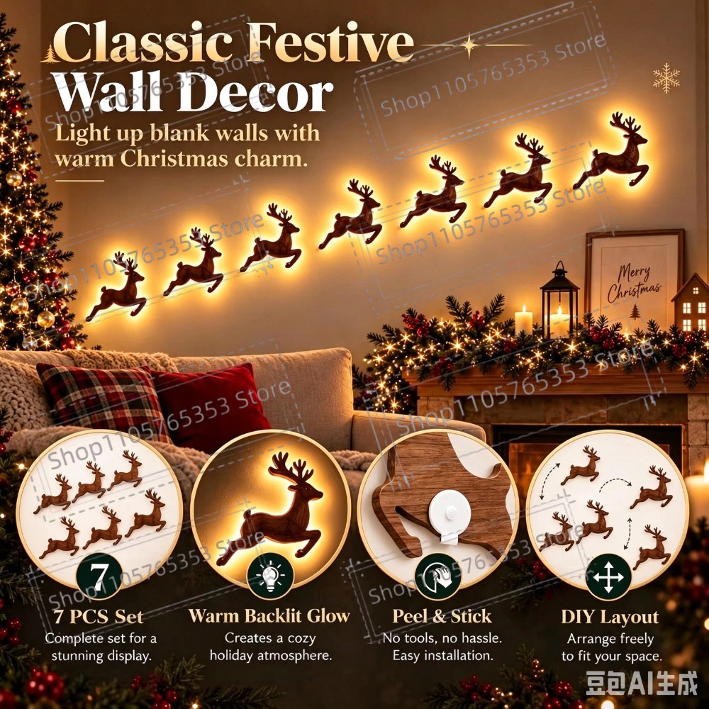 2027 Adesivos de Parede de Ren - Lighting Christmas Decor avaliação e preço