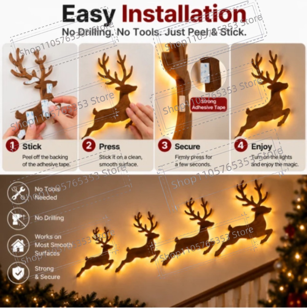 2027 Adesivos de Parede de Ren - Lighting Christmas Decor avaliação e preço