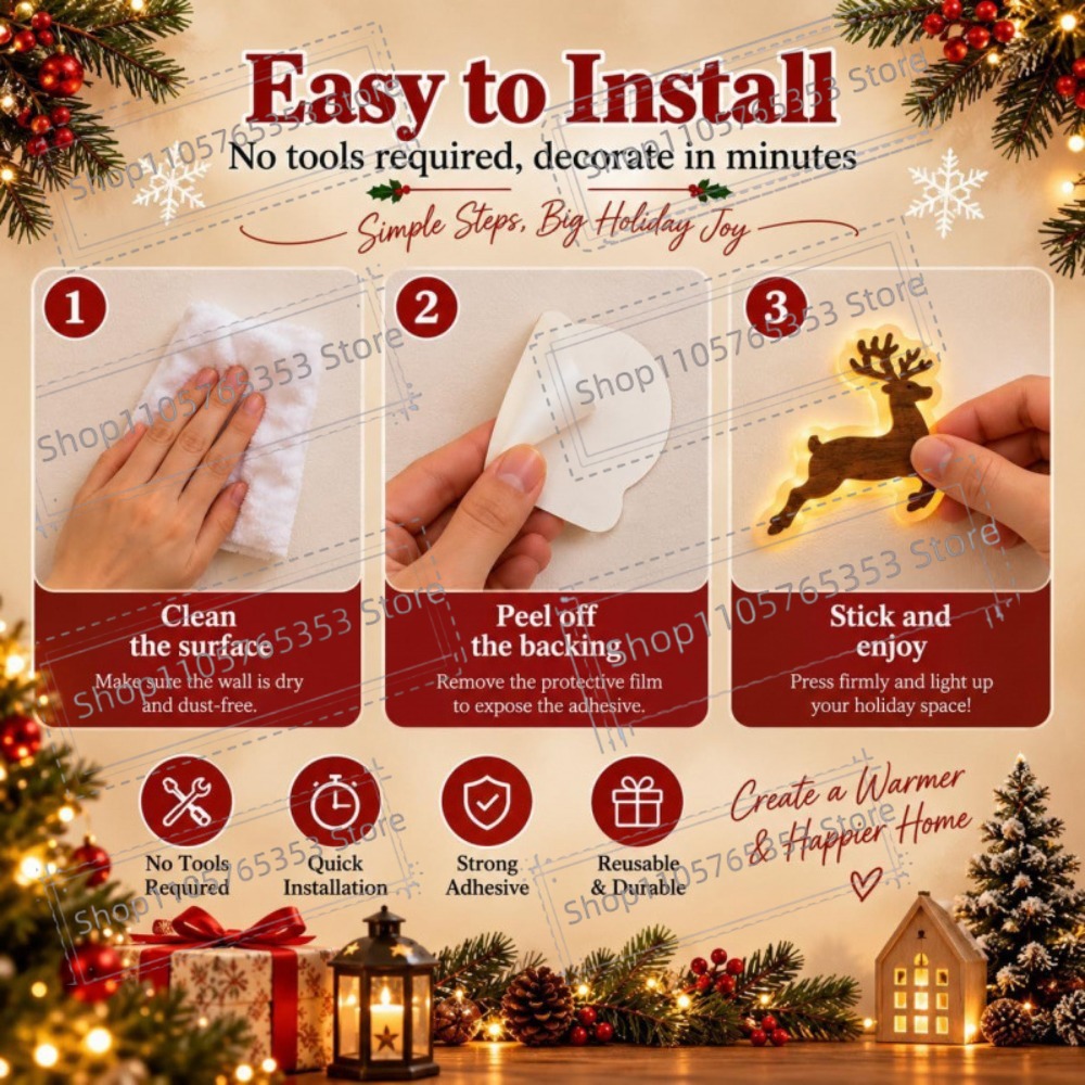2027 Adesivos de Parede de Ren - Lighting Christmas Decor avaliação e preço